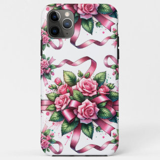Para iPhone 11 Pro Max Rosas rosa e Capa de telefone de fitas