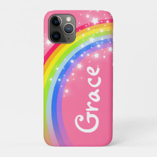 Para iPhone 11 Pro Sua capa de ipod cor-de-rosa vermelha do arco-íri