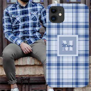 Para iPhone 11 Tartan - Azul escuro a claro - Capa de telefone