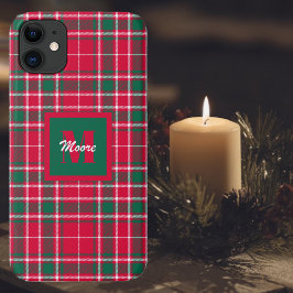 Para iPhone 11 Tartan - Capa de telefone branca verde-vermelha e