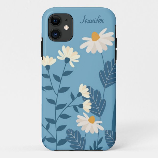 Para iPhone 11 Tema de margarida azul Capa de telefone personaliz (Verso)