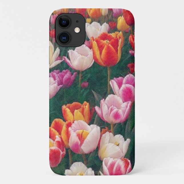 Para iPhone 11 Tulip Flower Garden Art Orange Pink Capa de telefo (Verso)