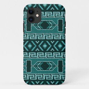 Para iPhone 11 Turquesa E Capa de telefone De Padrão Aztec Preto