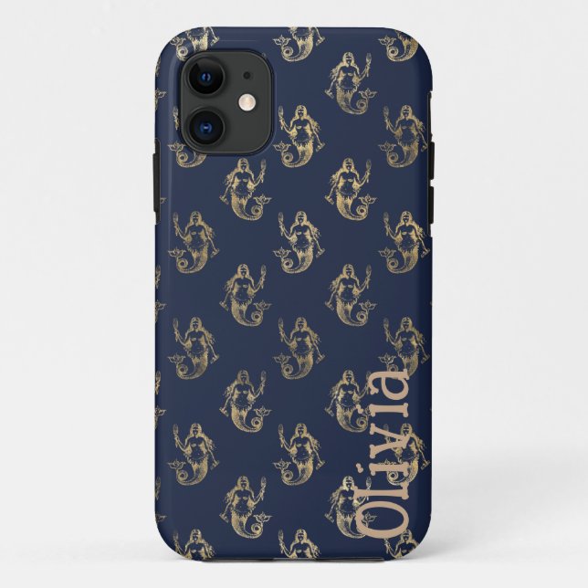 Para iPhone 11 Vintage Mermaids Capa de telefone com seu nome (Verso)