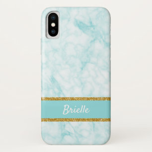 Para iPhone Da Case-Mate Capa Chic Azul Água Mármore com Borda e Nome em Br