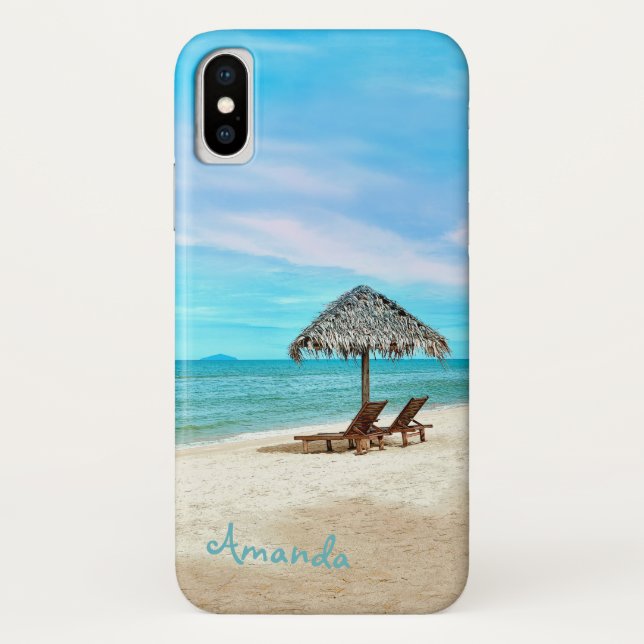 Para iPhone, Case-Mate Capa de praia tropical personalizada (Verso)