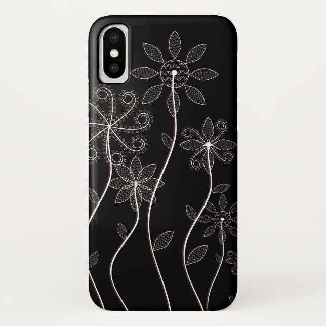 Para iPhone, Case-Mate Capa de telefone de Flores Pretas e Brancas (Verso)