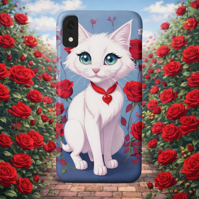 Para iPhone, Case-Mate Capa de telefone protetora Sweet White Kitty & Ros ("Enchanted Garden Vibe")