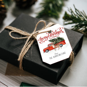 Para Lembrancinhas Caminhão de Natal Vermelho & Rena Etiquetas de F