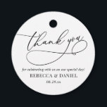 Para Lembrancinhas Etiquetas de Agradecimento Elegantes Brancas e Ver<br><div class="desc">Projetadas para combinar com nossa coleção de casamento de Roteiro Romântico,  esta etiqueta personalizável apresenta um agradecimento gráfico de caligrafia,  combinado com uma fonte serifada clássica em preto. Itens correspondentes disponíveis.</div>