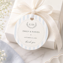 Para Lembrancinhas Etiquetas de casamento com monograma listrado azul