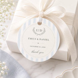 Para Lembrancinhas Etiquetas de casamento com monograma listrado azul