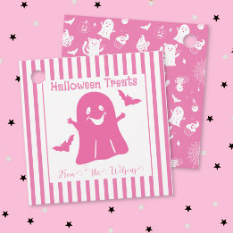 Para Lembrancinhas Etiquetas de Favor Halloween Cor-de-Rosa e Branco