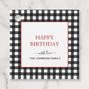Para Lembrancinhas Etiquetas de presente Gingham preto e branco Feliz