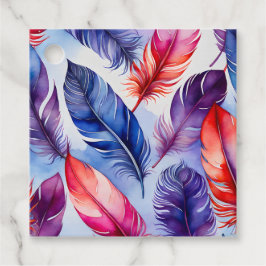 Para Lembrancinhas Etiquetas de Presente na Pena de Aquarela Colorida