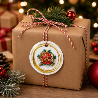 Para Lembrancinhas Etiquetas Personalizadas de Natal Feliz em Dourado