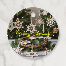 Para Lembrancinhas Rustic Boho Crochet Snowflake Etiquetas de Natal