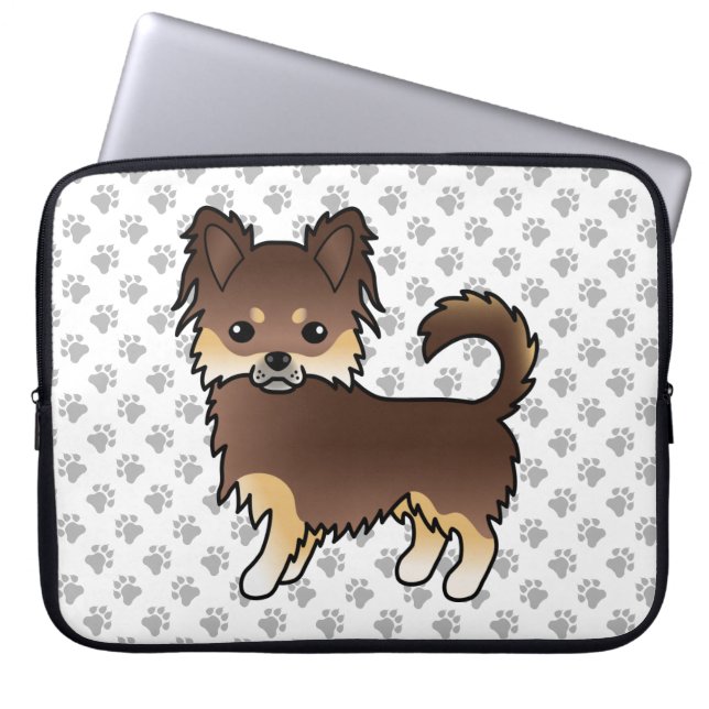 Para Notebook Cachorro Chihuahua de Capa Comprida de Chocolate e (Frente)