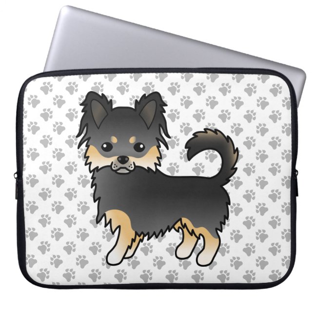 Para Notebook Cachorro Chihuahua de Capa Longa Preto e Castanho  (Frente)