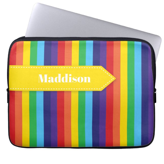 Para Notebook Capa com Eletrônicos striping do arco-íris com nom (Frente)