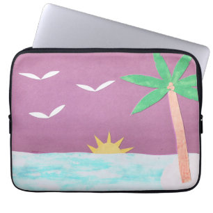 Para Notebook Capa computacional com palma e cena oceânica