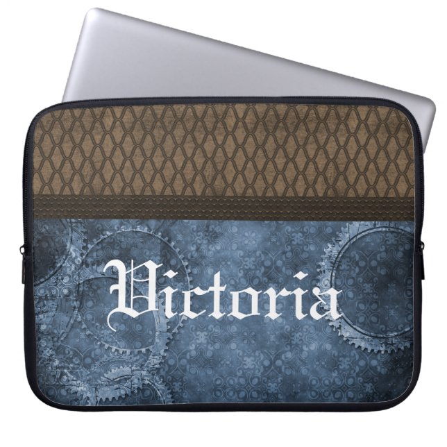 Para Notebook Capa Steampunk de Engrenagens Metálicas, Azul (Frente)