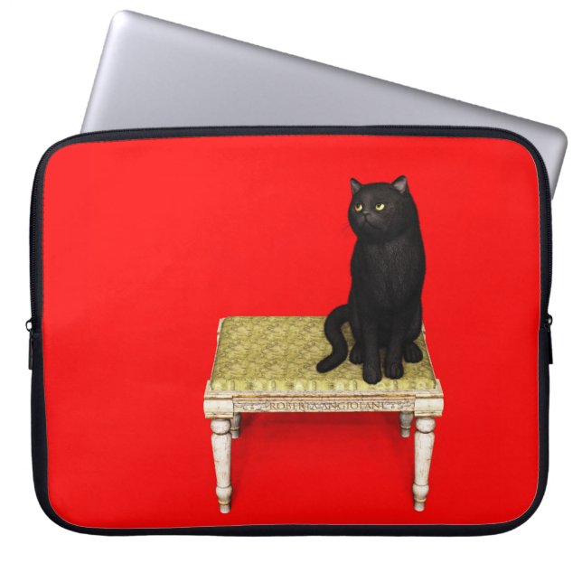 Para Notebook Gato preto na capa de laptop com banquinho (Frente)