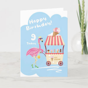 Para o Cartão de Aniversário de 9.º Flamingo