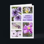 Para o melhor amigo, cartão de aniversário floral<br><div class="desc">Um jardim das flores em matiz e em máscaras da lavanda. Uma coleção das flores bonitas que incluem a lavanda, o petúnia, o amor perfeito, a margarida do cabo, e a anêmona japonesa. Um cartão de aniversário para um Grandmom maravilhoso. Uma tomada moderna em um olhar tradicional. Dentro do cartão...</div>