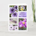 Para o melhor amigo, cartão de aniversário floral<br><div class="desc">Um jardim das flores em matiz e em máscaras da lavanda. Uma coleção das flores bonitas que incluem a lavanda, o petúnia, o amor perfeito, a margarida do cabo, e a anêmona japonesa. Um cartão de aniversário para um Grandmom maravilhoso. Uma tomada moderna em um olhar tradicional. Dentro do cartão...</div>