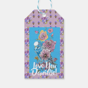 Para Presente Blue Budgie Watercolor floral Damas - Etiqueta de 