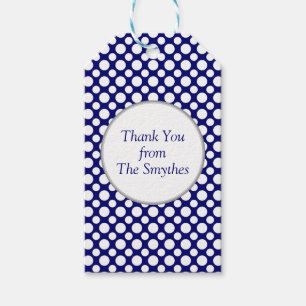 Para Presente Bolinhas brancas na etiqueta azul personalizada Ob