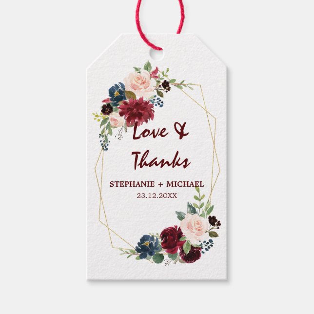 Para Presente Burgundy Red Marinho Floral Etiqueta geométrica (Frente)