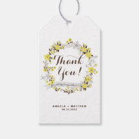 Casamento Amarelo Floral Wreath Obrigado Etiqueta 