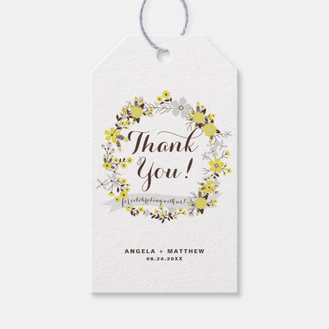 Para Presente Casamento Amarelo Floral Wreath Obrigado Etiqueta  (Frente)