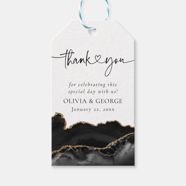 Para Presente Casamento Dourado de Agata Preto Obrigado Etiqueta (Frente)