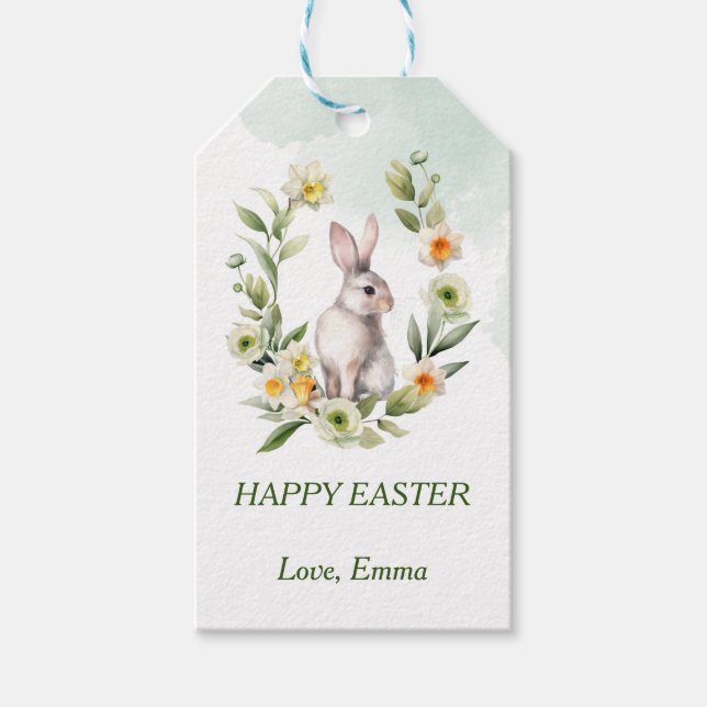 Para Presente Coelho Com Grinalda Floral Etiqueta Personalizada (Frente)