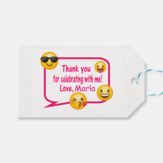 Para Presente Cor-de-rosa e branco, emoji obrigado você etiqueta