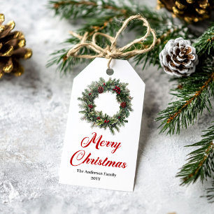Para Presente Coroa de Pinheiro Elegante Etiqueta de Natal com N