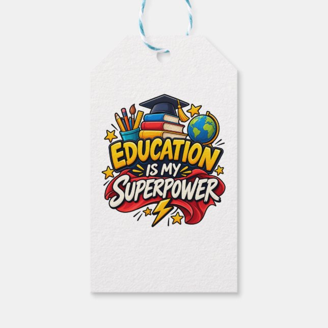 Para Presente Educação É Minha Superpoderosa Etiqueta de Present (Verso)