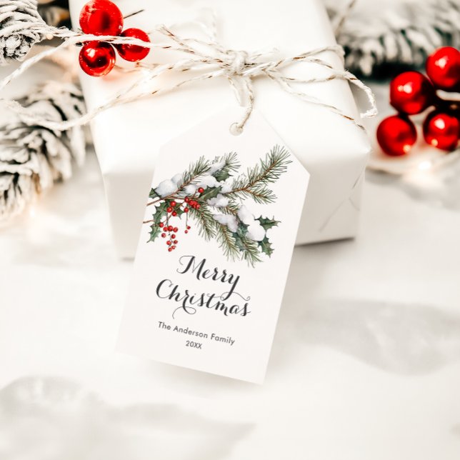 Para Presente Elegante Etiqueta de Natal com Azevinho e Pinheiro (Criador carregado)