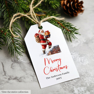 Para Presente Elegante etiqueta de Natal do Papai Noel Clássico