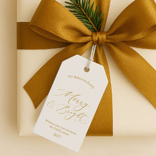 Para Presente Elegante Etiqueta de Natal “Merry & Bright” em Let