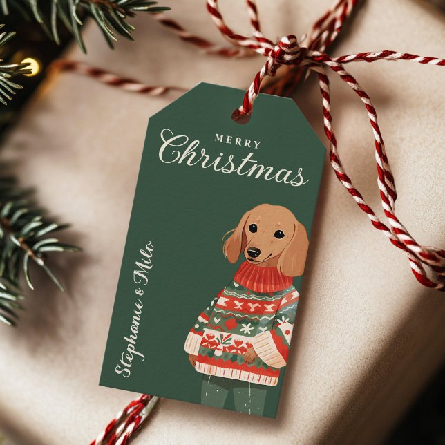 Para Presente Etiqueta Dachshund Dog Holiday Personalizada (Criador carregado)