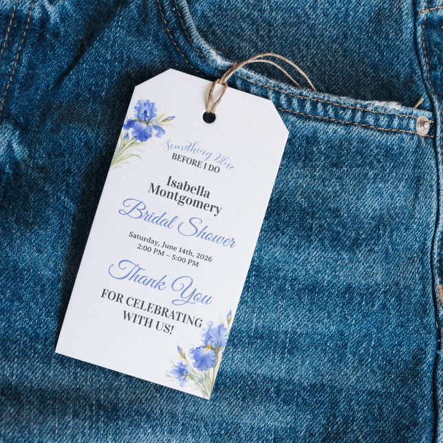 Para Presente Etiqueta de Agradecimento Chuva de Noiva Blue Iris (Blue Iris Something Blue Bridal Shower Thank You Favor Tag)