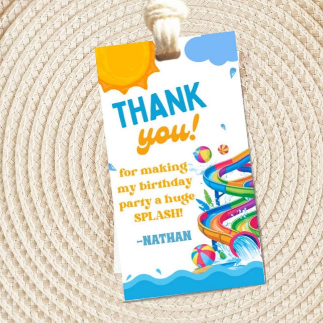Para Presente Etiqueta de Agradecimento de Aniversário no Parque (waterpark thank you tag, pool party favor tag, summer birthday thank you, splash party favors, kids )