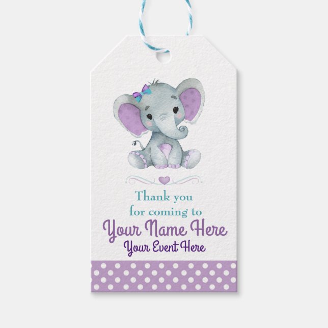 Para Presente Etiqueta de agradecimento do elefante roxo persona (Frente)