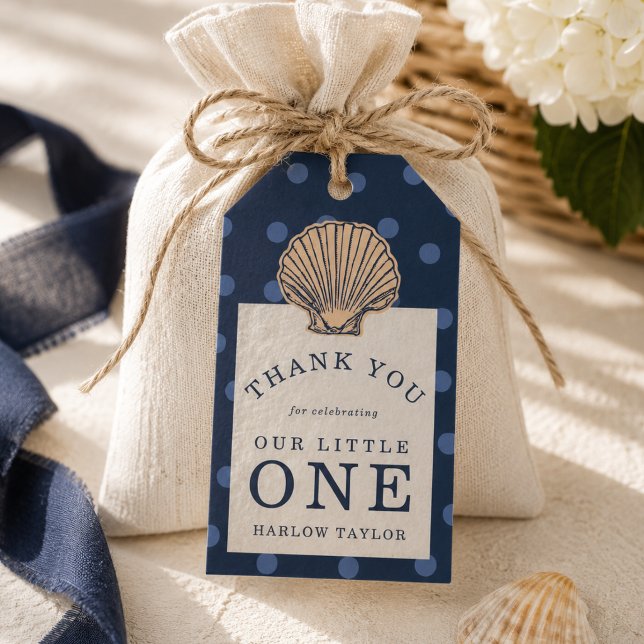 Para Presente Etiqueta de Aniversário de Concha Costeira Préppy (Preppy Coastal Shell First Birthday Gift Tags)