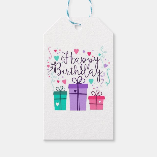Para Presente Etiqueta de Aniversário Feliz Roxo (Frente)