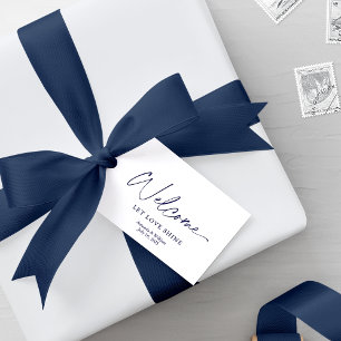 Para Presente Etiqueta de boas-vindas branca com Florais Azuis D